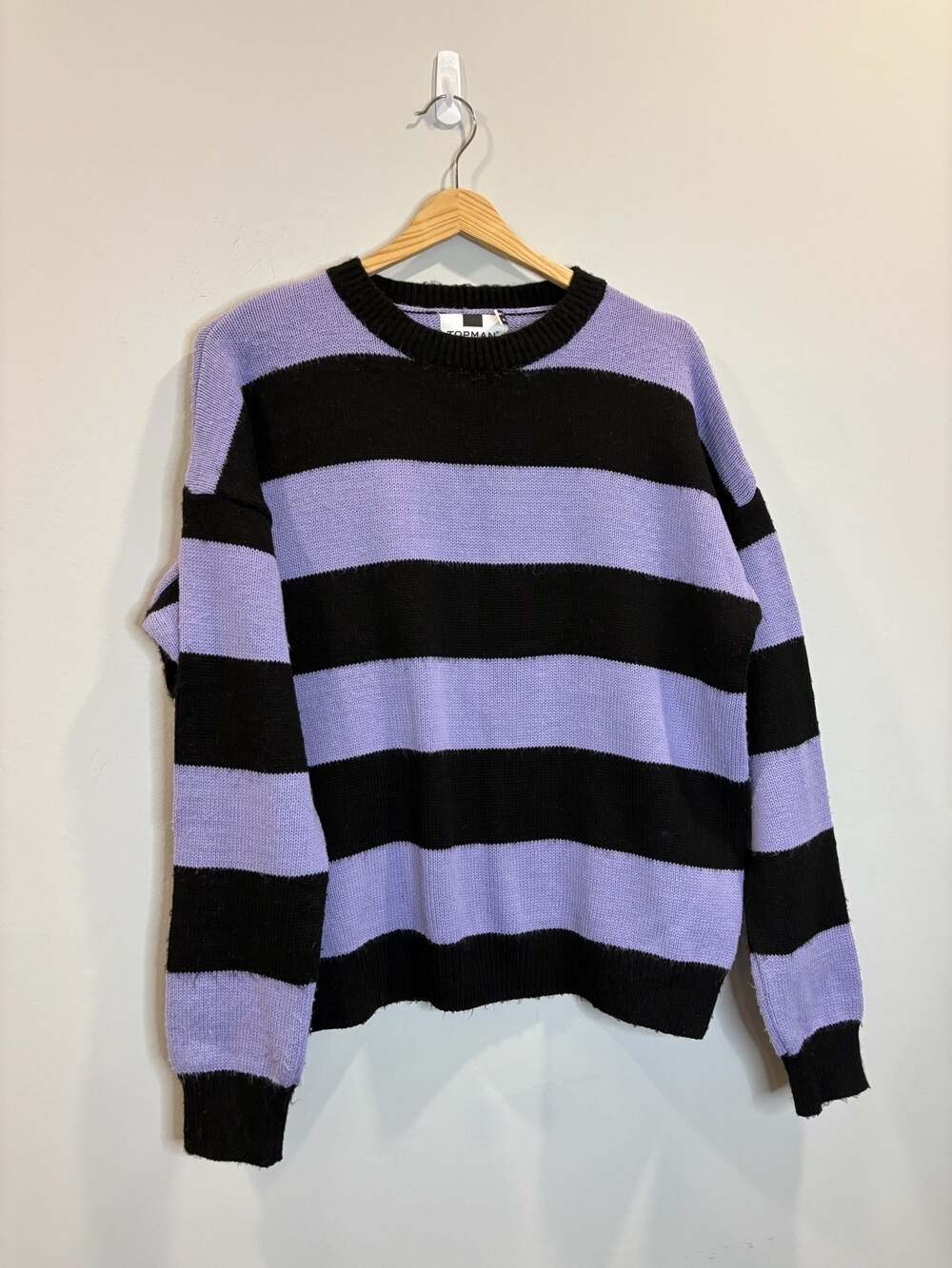 Topman Purple and Black Striped Crew Neck Oversized Knit Sweater Size S